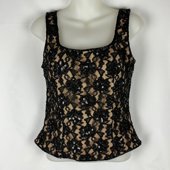 Andretta Donatello Black Lace Sequin Jacket & Tank Top Formal Set 2 Pieces Sz S - Picture 10 of 16